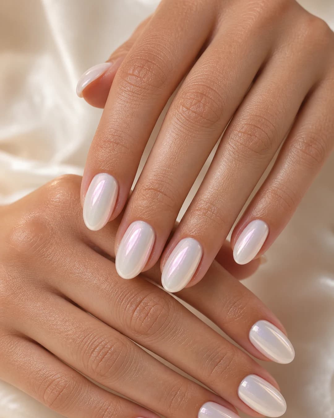 Uñas glazed donut clásico Hailey Bieber blanco lechoso iridiscente