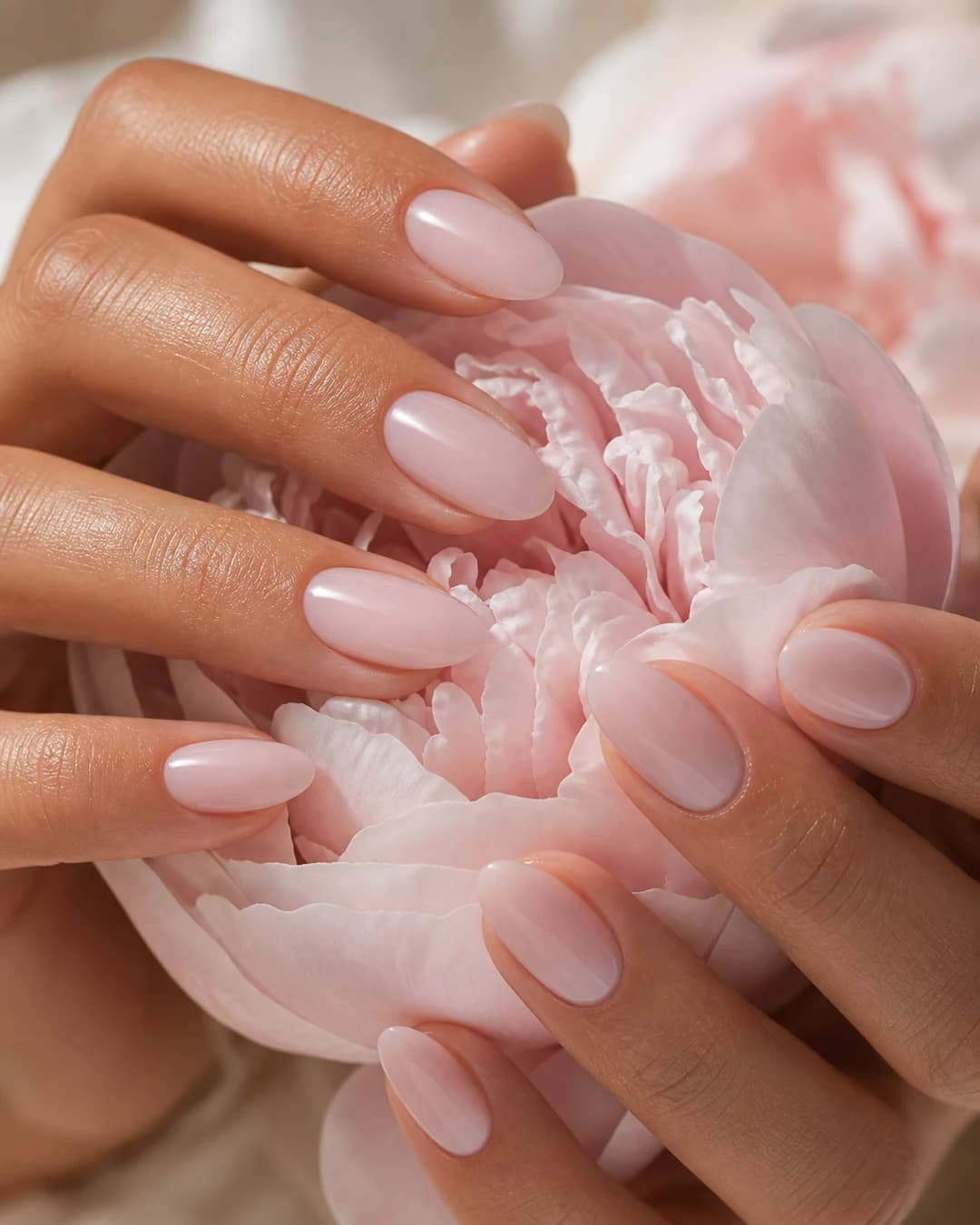 Uñas lechosas con un toque rosa palo translúcido
